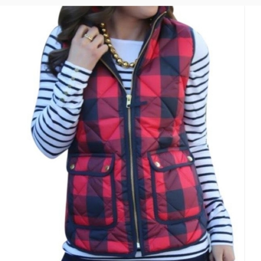 J. Crew Red and Navy Plaid Vest